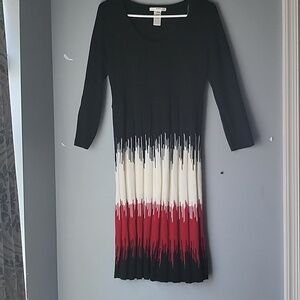 Studio One black/cream/red pleated sweater dress